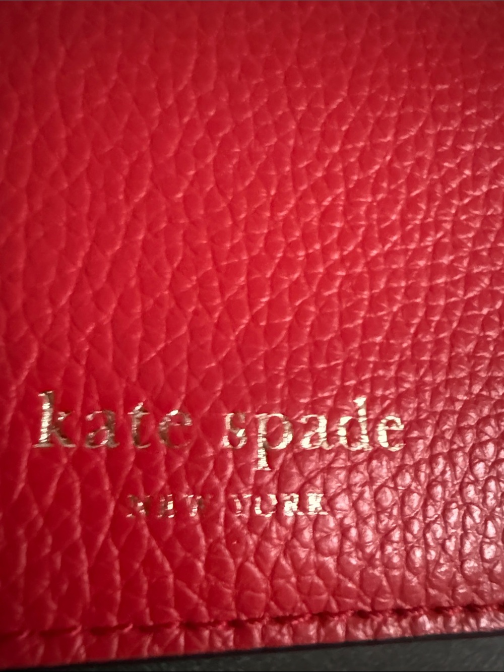 kate spade Red Pebbled Leather Card Case with Gold Logo - Picture 2 of 8